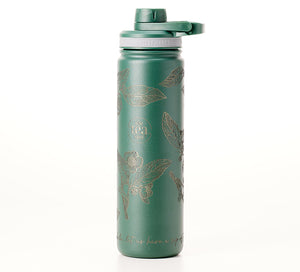 green tea tumbler with silver etching