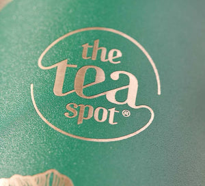 closeup of the etching on the green tea tumbler