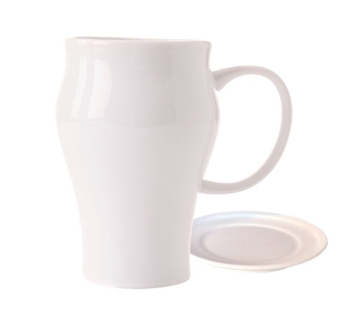 a white tea mug and saucer on a white background