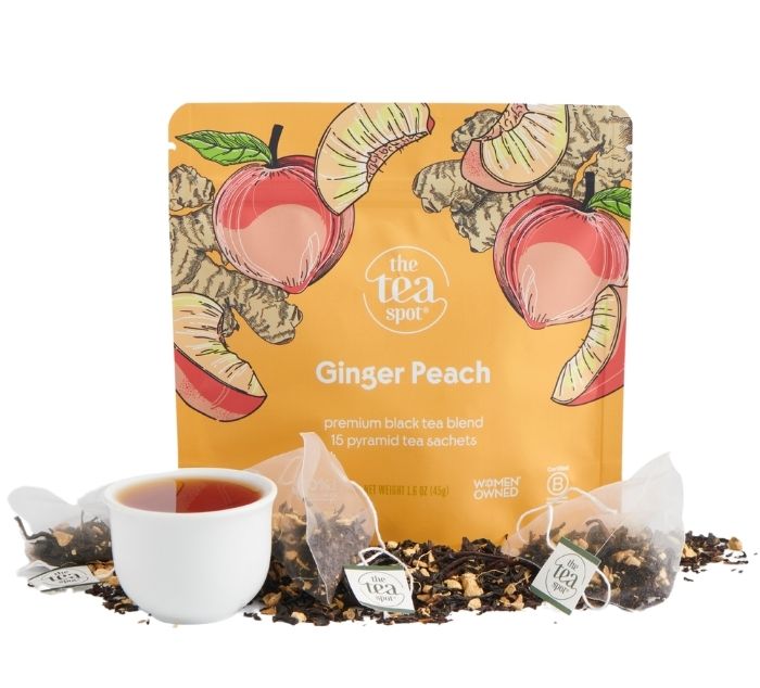 ginger peach black tea with tea bags and loose leaf tea