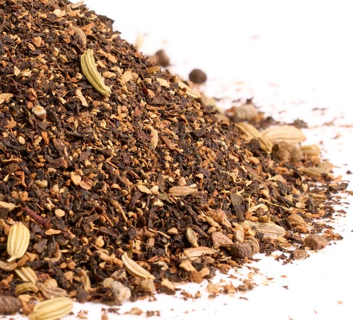 a closeup of loose leaf organic masala chai tea