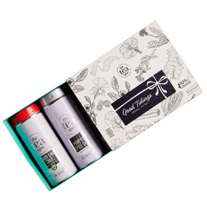 Good tidings gift box with three tea tins Candy Cane, Holiday Spice, and Pumpkin Spice Chai inside
