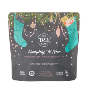 a pouch labeled naughty and nice spice with black tea bags
