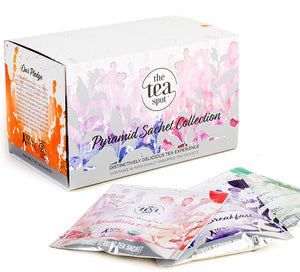 Pyramid Sachet Sampler with 16 tea bags including white tea black tea green tea and oolong tea